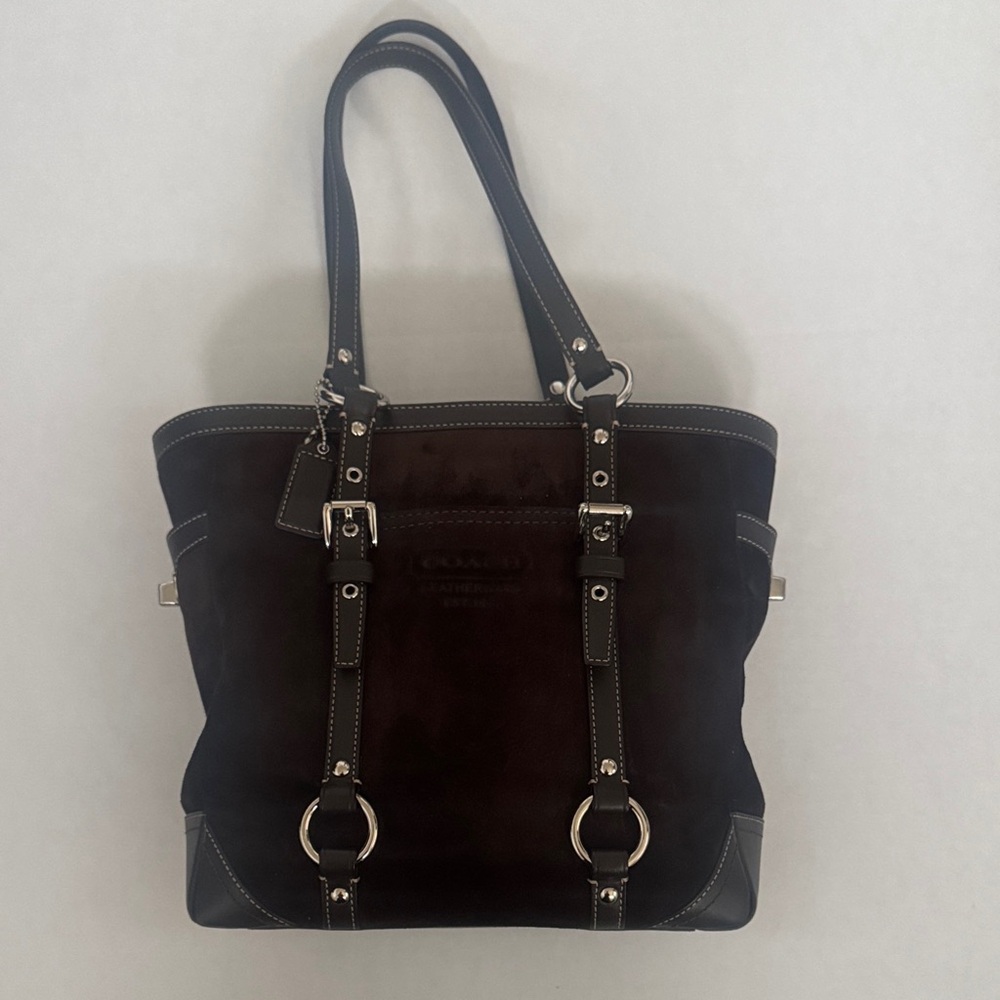 Coach Dark Brown Suede Tote Bag